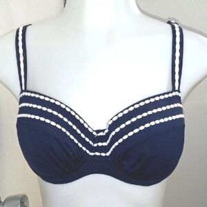 Prima Donna Blue and White Nautical Bra with Sweetheart Neckline 32D